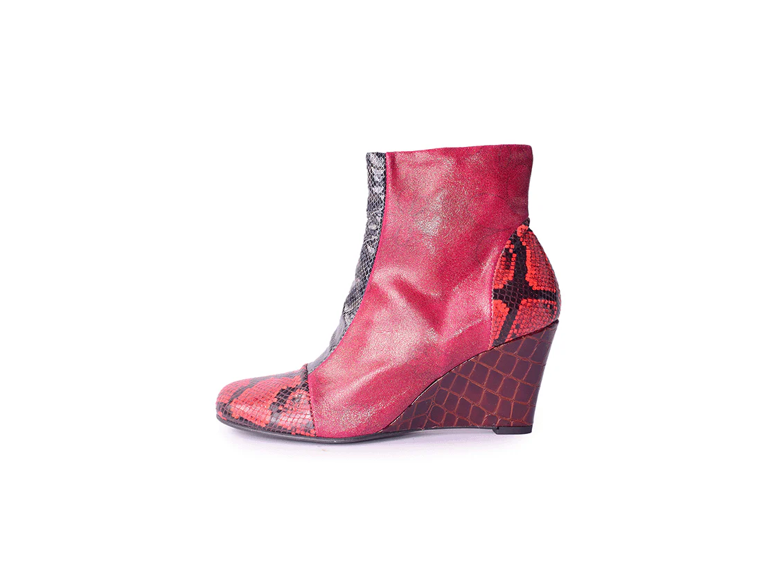 Ramone Dandy Zeppa - Stivaletto con zeppa in pelle patchwork