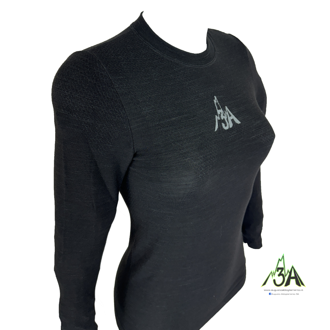 MAGLIA MERINOS 3A WOMAN manica lunga nera - immagine 4