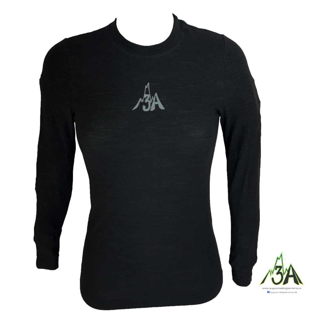 MAGLIA MERINOS 3A WOMAN manica lunga nera - immagine 3