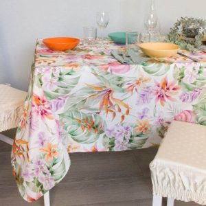 Tovaglia stampata con tovaglioli Biancheria Palme Tov Maestri Cotonieri