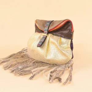 Equilibrium Clutch - Pochette in pelle patchwork con frange