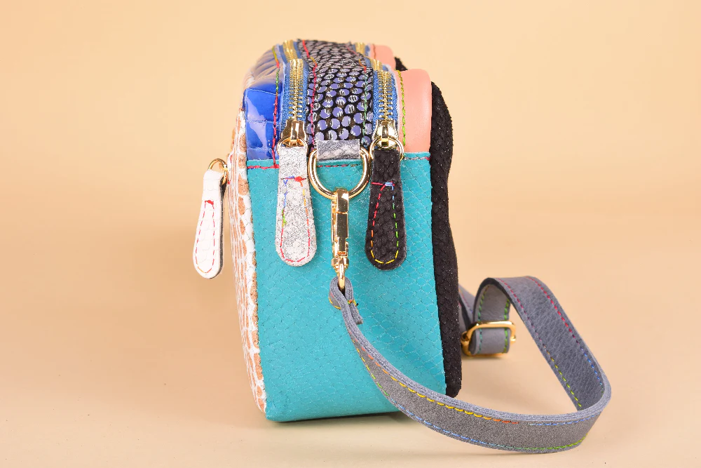 Mamma Mia Bag - Clutch in pelle patchwork con tracolla regolabile - immagine 8