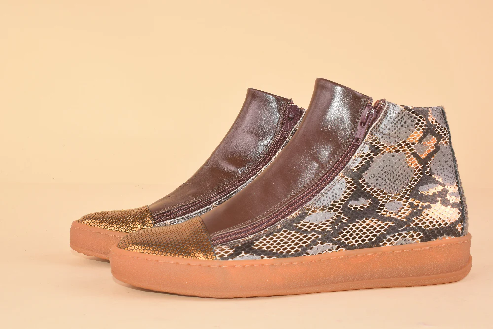 Scimmia Volante Honey - Sneakers alta in pelle patchwork