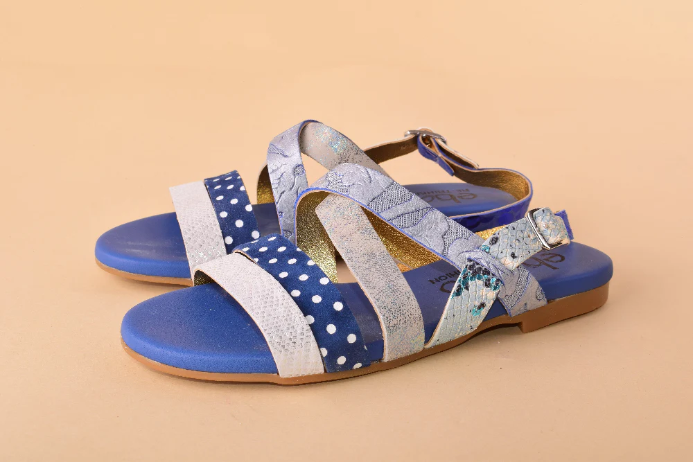 Barbados - Sandalo in pelle con laccetti patchwork