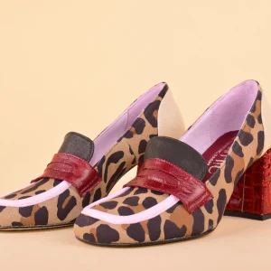 Glitch Glam - Mocassini in pelle patchwork con tacco 7,5cm