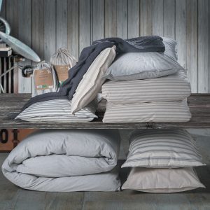 JOLIE SET 2 FEDERE 52×82 CON 4 PICCOLI VOLANI EOLO LINEA NATURA TINTO FILO 100% COTONE