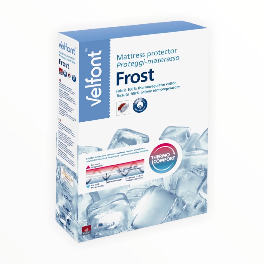 Velfont Frost Coprimaterasso c/angoli 1 Piazza 90×190/200 Termoregolatore 100% Cotone Outlast